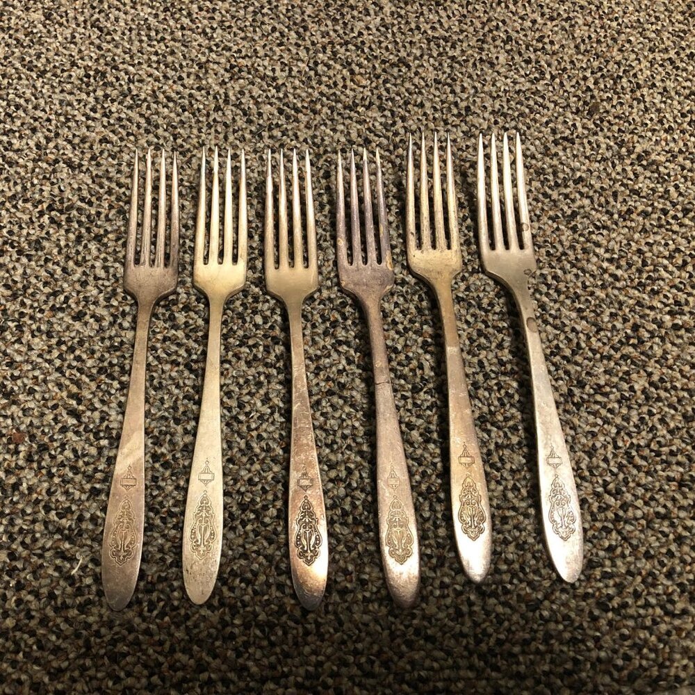 Set of 6 Bird of Paradise by Community, Silverplate Dinner Forks Art Deco